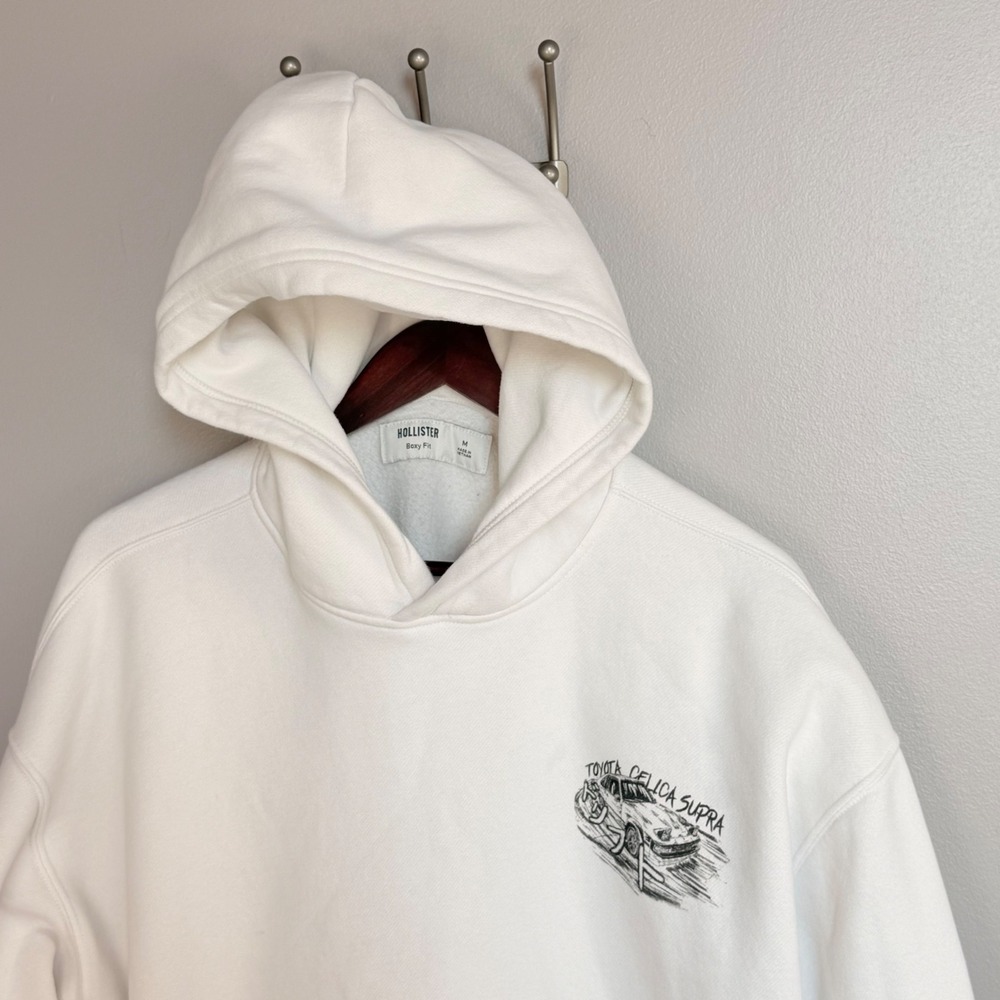 Hollister Toyota Celica Supra Graphic Hoodie White Boxy Fit Mens Medium JDM Car - Picture 3 of 12